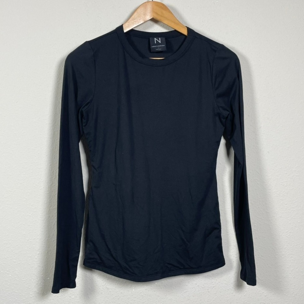 Naked Wardrobe Long Sleeve Top Women XL Black Polyester Spandex Bodycon Crew